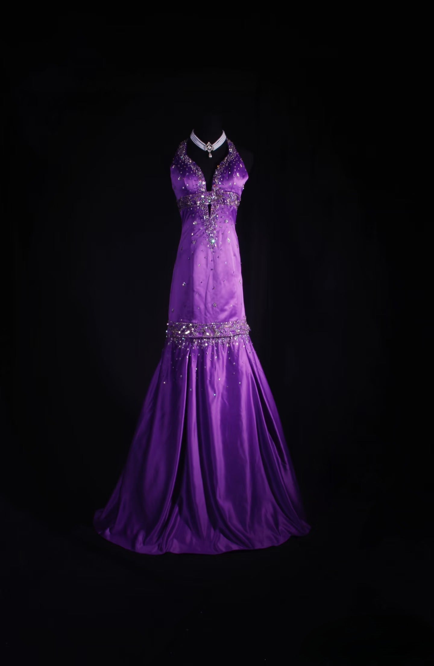 Vintage Meerjungfrau Halfter Traube Bodenlangen Ballkleid Silber Perlen Inspiration Lange Ballkleider AU523