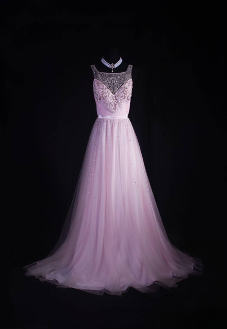 Retro A line Square Neck Tulle Pink Floor Length Prom Dress Inspiration Long Prom Dresses AU524