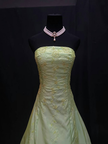 Retro Ball Gown Strapless Mint Green Satin Floor Length Prom Dress Inspiration Long Prom Dresses AU526