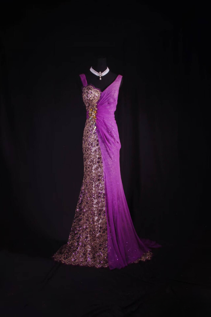 Vintage Mermaid V Neck Grape Chiffon Floor Length Prom Dress Beads Inspiration Long Prom Dresses AU527
