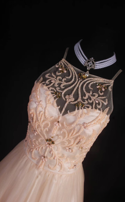 Retro Ballkleid Träger Blush Pink Tüll Bodenlangen Ballkleid Inspiration Lange Ballkleider AU528