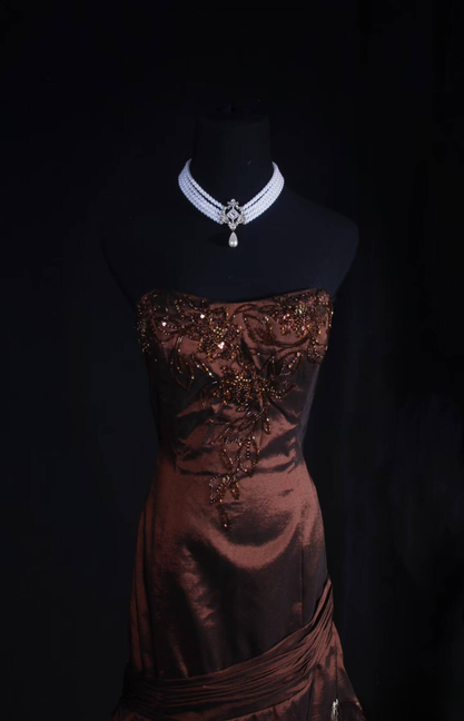 Robe de bal sirène vintage sans bretelles en taffetas, longueur au sol, inspiration perles, robe longue de bal AU529
