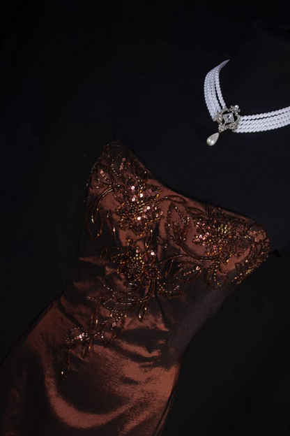Robe de bal sirène vintage sans bretelles en taffetas, longueur au sol, inspiration perles, robe longue de bal AU529