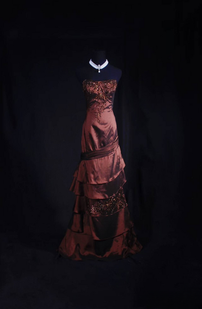 Robe de bal sirène vintage sans bretelles en taffetas, longueur au sol, inspiration perles, robe longue de bal AU529