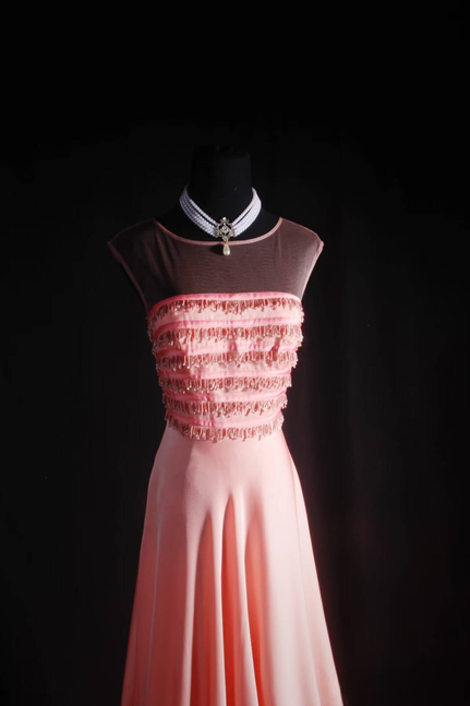 Robe de bal longue vintage trapèze à perles roses, robe de soirée princesse, robe de remise de diplôme, AU534
