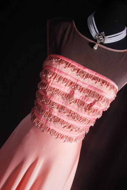Robe de bal longue vintage trapèze à perles roses, robe de soirée princesse, robe de remise de diplôme, AU534