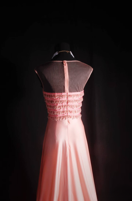 Robe de bal longue vintage trapèze à perles roses, robe de soirée princesse, robe de remise de diplôme, AU534