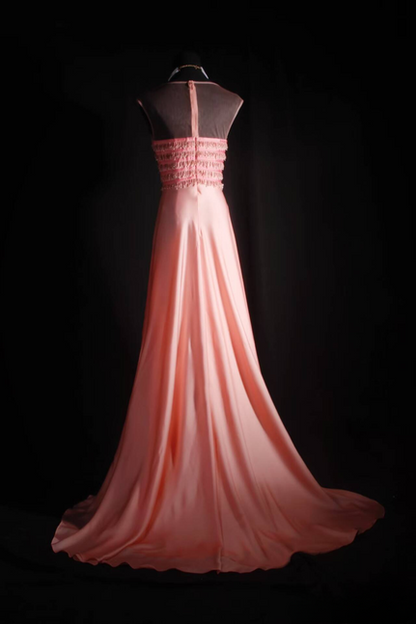 Robe de bal longue vintage trapèze à perles roses, robe de soirée princesse, robe de remise de diplôme, AU534