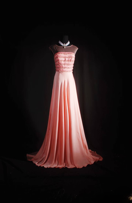 Robe de bal longue vintage trapèze à perles roses, robe de soirée princesse, robe de remise de diplôme, AU534