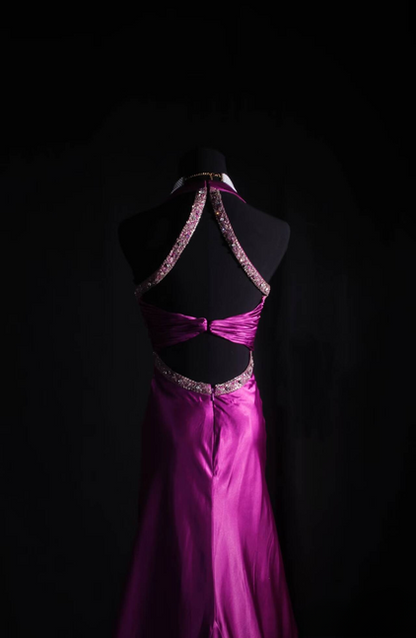 Klassische Meerjungfrau V-Ausschnitt Silber Perlen Pailletten Grape Satin Rückenfrei Langes Ballkleid Inspiration Party Senior Dance Ballkleider AU536