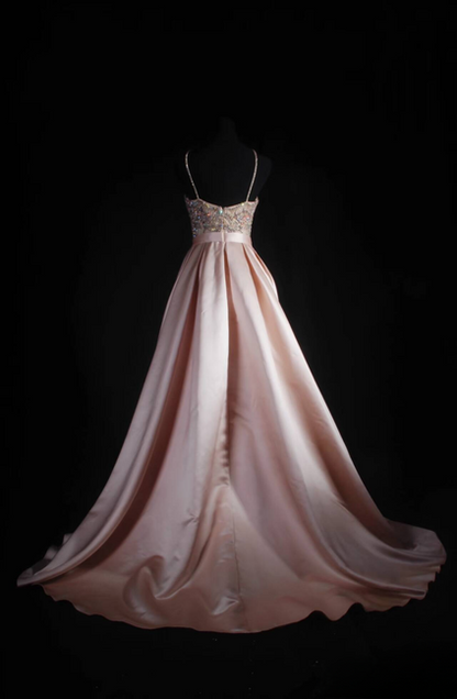 Vintage A-Linie Neckholder Rosa Satin Perlen Lange Ballkleider Partykleid Prinzessin Abschlussballkleid AU537