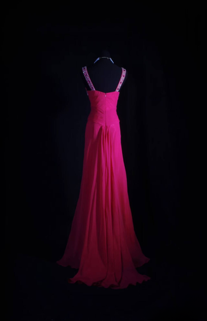 Classic Mermaid V Neckline Silver Beads Sequins Pink Chiffon Long Prom Dress Inspiration Party Senior Dance Prom Dresses AU539
