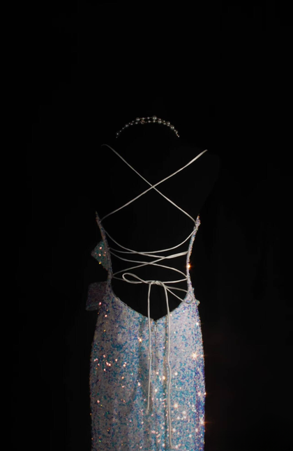 Robe de bal sirène rétro à bretelles spaghetti et paillettes blanches, dos nu, robe de bal 2026, robe de princesse, robe de remise de diplôme, AU540
