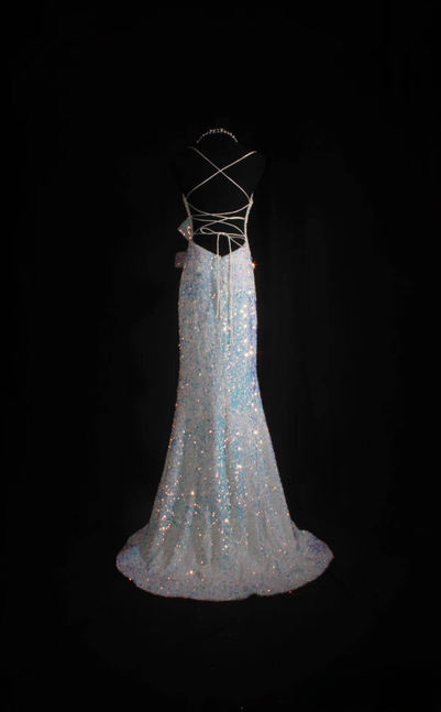 Robe de bal sirène rétro à bretelles spaghetti et paillettes blanches, dos nu, robe de bal 2026, robe de princesse, robe de remise de diplôme, AU540