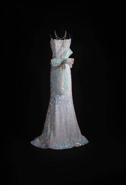 Robe de bal sirène rétro à bretelles spaghetti et paillettes blanches, dos nu, robe de bal 2026, robe de princesse, robe de remise de diplôme, AU540