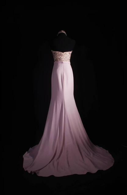 Klassische Meerjungfrau Hoher Ausschnitt Perlen Rosa Chiffon Langes Abendkleid Inspiration Party Senior Dance Prom Kleider AU542