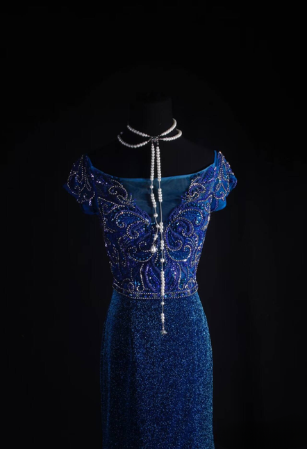 Vintage Prom Dresses 1950s Retro Classy Mermaid Bateau Sequin Royal Blue Prom Dress Party Dress Graduation Dress AU546