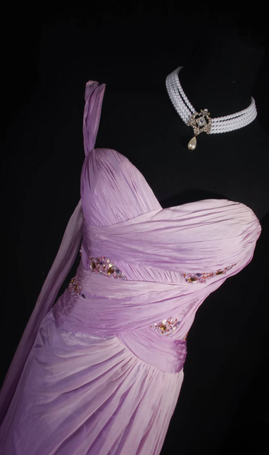 Klassische A-Linie One-Shoulder-Perlen Ombre Lilac Chiffon Langes Ballkleid Inspiration Party Senior Dance Ballkleider AU550