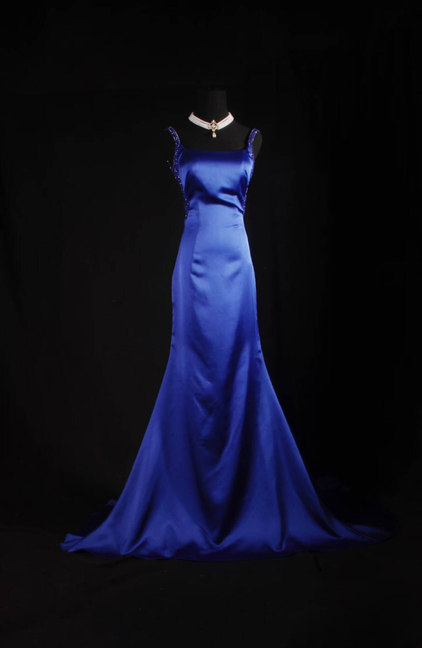 Vintage Mermaid Square Neck Royal Blue Beads Satin Long Prom Dresses Party Dress Princess Graduation Outfits For Women AU551