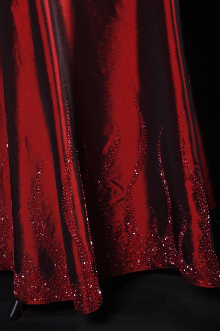 Robe de bal longue en satin rouge, style sirène classique, sans bretelles, perles, inspiration fête, danse senior, remise de diplôme, AU553