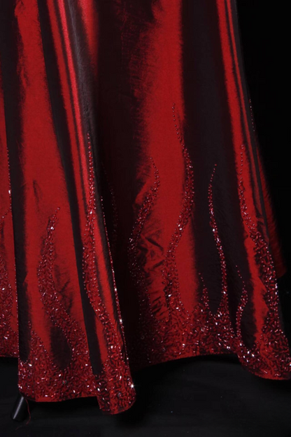 Robe de bal longue en satin rouge, style sirène classique, sans bretelles, perles, inspiration fête, danse senior, remise de diplôme, AU553