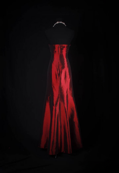 Robe de bal longue en satin rouge, style sirène classique, sans bretelles, perles, inspiration fête, danse senior, remise de diplôme, AU553