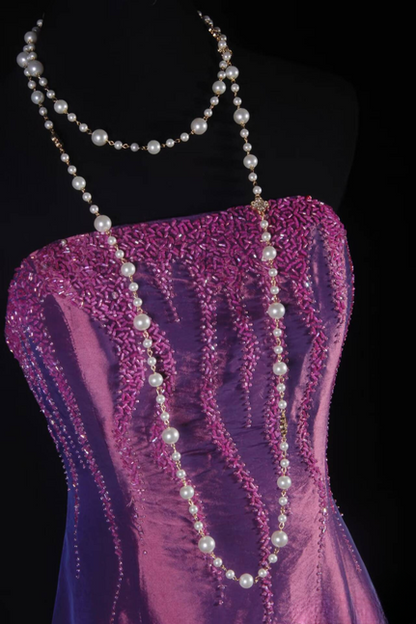 Robe de bal vintage style années 90, style sirène, violette, sans bretelles, perles, longue robe de soirée en satin, inspiration pour les seniors, robes de remise de diplôme, AU554