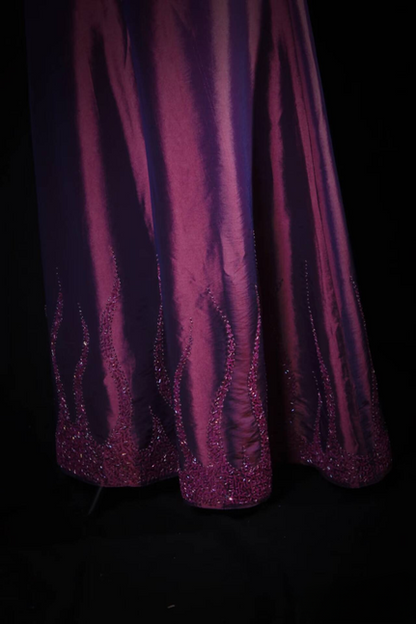 Robe de bal vintage style années 90, style sirène, violette, sans bretelles, perles, longue robe de soirée en satin, inspiration pour les seniors, robes de remise de diplôme, AU554