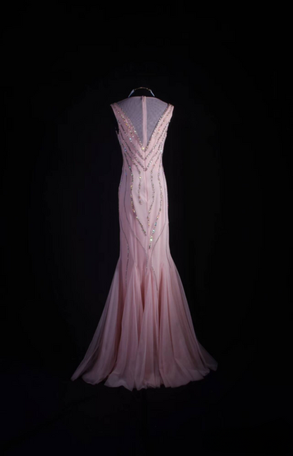 Vintage Prom Dresses 1950s Retro Classy Mermaid Bateau Sequin Pink Tulle Party Dress Graduation Dress AU556