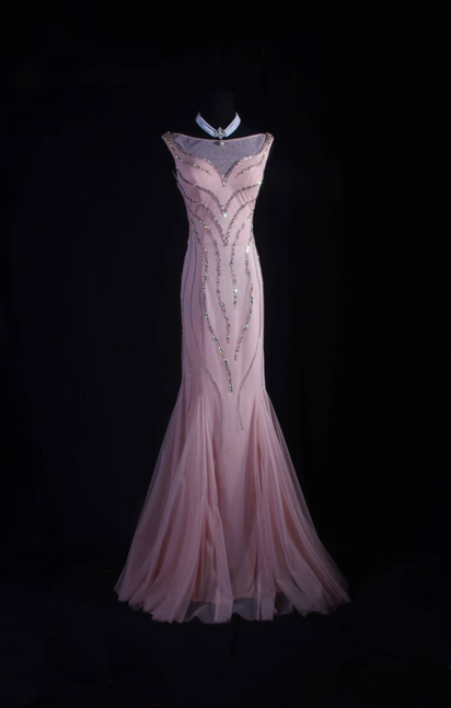 Vintage Prom Dresses 1950s Retro Classy Mermaid Bateau Sequin Pink Tulle Party Dress Graduation Dress AU556