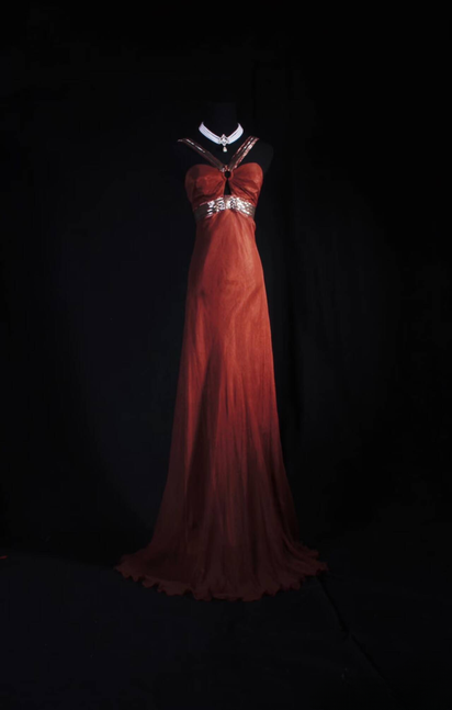 Vintage Ballkleider 90er Rostrot A-Linie Neckholder Perlen Chiffon Langes Partykleid Inspiration Senior Dance Graduation Dresses AU557