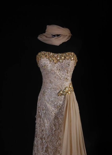Vintage Ballkleider 90er Jahre Meerjungfrau Schatz Spitze Gold Perlen Langes Partykleid Inspiration Senior Dance Graduation Dresses AU560