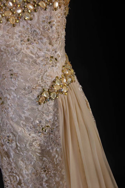 Vintage Ballkleider 90er Jahre Meerjungfrau Schatz Spitze Gold Perlen Langes Partykleid Inspiration Senior Dance Graduation Dresses AU560
