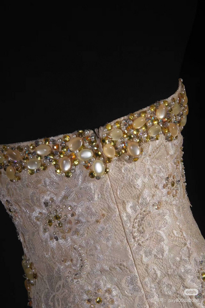 Vintage Ballkleider 90er Jahre Meerjungfrau Schatz Spitze Gold Perlen Langes Partykleid Inspiration Senior Dance Graduation Dresses AU560