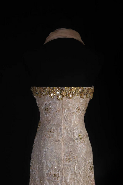 Vintage Ballkleider 90er Jahre Meerjungfrau Schatz Spitze Gold Perlen Langes Partykleid Inspiration Senior Dance Graduation Dresses AU560