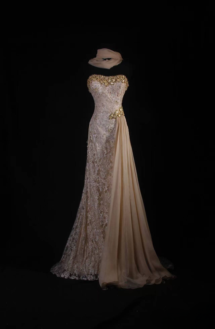 Vintage Ballkleider 90er Jahre Meerjungfrau Schatz Spitze Gold Perlen Langes Partykleid Inspiration Senior Dance Graduation Dresses AU560