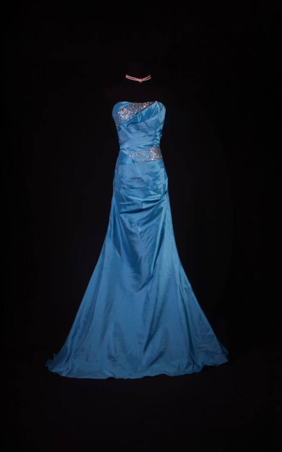 Vintage Mermaid Strapless Silver Beads Blue Taffeta Long Prom Dresses Party Dress Princess Graduation Outfits For Women AU562