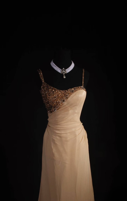 Vintage A-Linie Spaghettiträger Perlen Chiffon Lange Ballkleider Partykleid Prinzessin Graduation Outfits für Frauen AU564