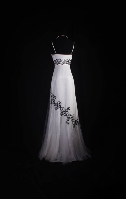 Robe de bal longue vintage en tulle blanc à bretelles spaghetti, coupe trapèze, tenue de soirée princesse pour femme, AU566