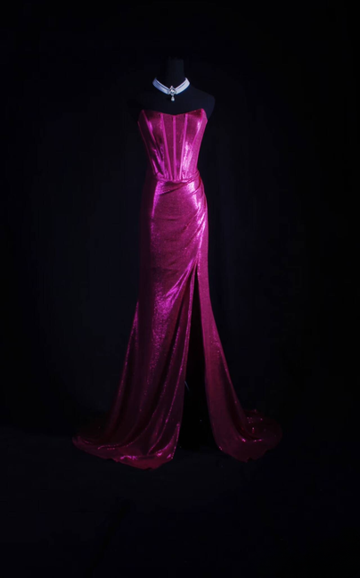 Vintage Meerjungfrau Trägerlose Pailletten Schlitz Lange Ballkleider Partykleid Prinzessin Abschluss-Outfits Für Frauen AU567