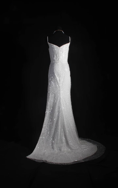 Vintage Prom Dresses 90s Mermaid Spaghetti Straps White Sequin Long Party Dress Inspiration Senior Dance Graduation Dresses AU568
