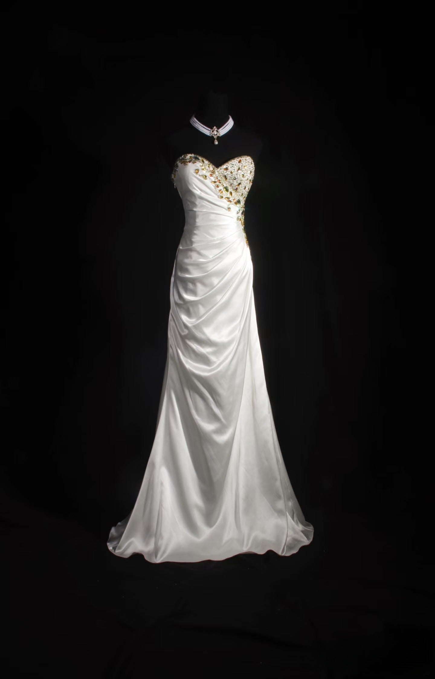 Retro Meerjungfrau Schatz Gold Perlen Weiß Satin Lange Ballkleider Partykleid Prinzessin Graduation Outfits Für Frauen AU569