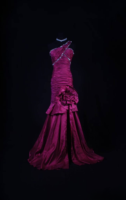 Retro Mermaid One Shoulder Silver Beads Grape Satin Long Prom Dresses Party Dress Princess Graduation Outfits For Women AU573