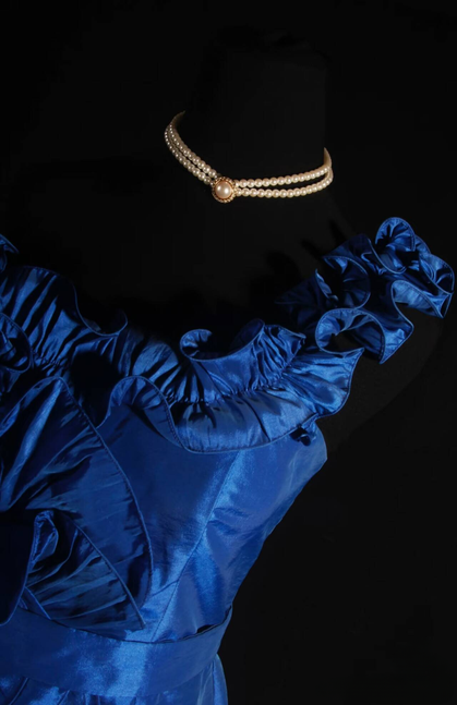 Robe fourreau vintage asymétrique bleu roi, courte, pour 18e anniversaire, robe de cocktail, pour les étudiants de première année, AU574