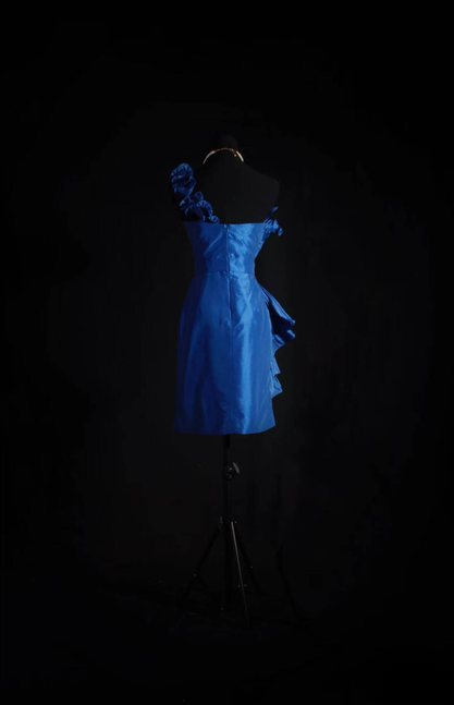 Robe fourreau vintage asymétrique bleu roi, courte, pour 18e anniversaire, robe de cocktail, pour les étudiants de première année, AU574