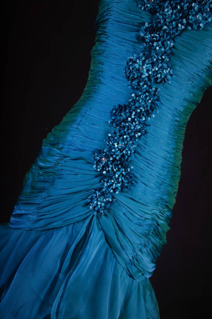 Retro Mermaid Sweetheart Blue Chiffon Beads Long Prom Dresses Party Dress Graduation Outfits For Women AU576