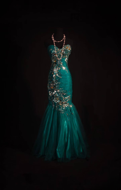 Retro Meerjungfrau Schatz Grün Tüll Perlen Lange Ballkleider Partykleid Abschluss-Outfits Für Frauen AU577