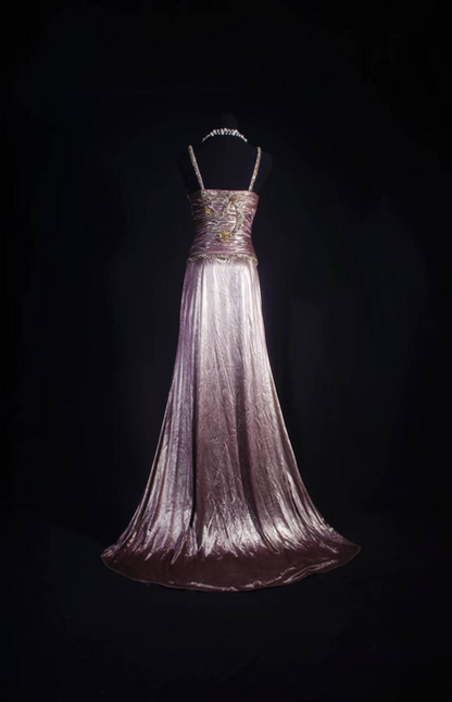 Robe de bal longue en satin style princesse rétro, bretelles trapèze, perles, tenue de soirée, de remise de diplôme, pour femmes, AU578