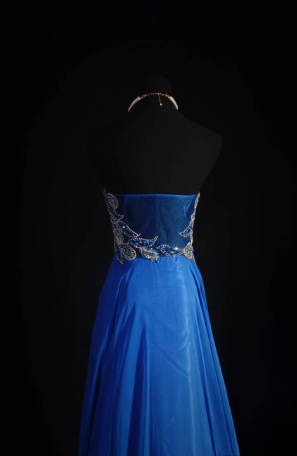 Retro A Line Sweetheart Royal Blue Chiffon Beads Long Prom Dresses Party Dress Graduation Outfits For Women AU582