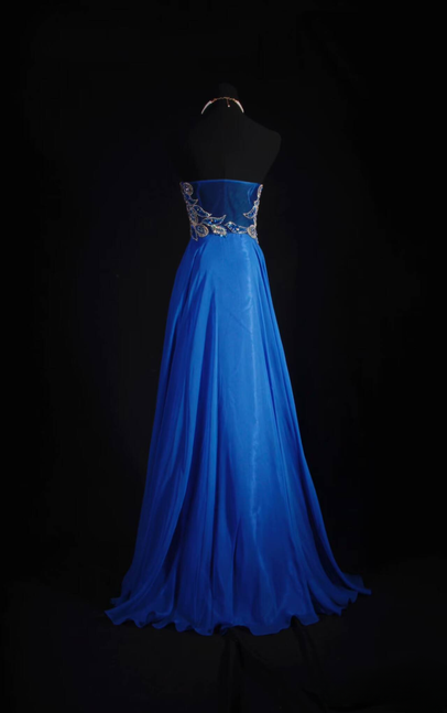 Retro A Line Sweetheart Royal Blue Chiffon Beads Long Prom Dresses Party Dress Graduation Outfits For Women AU582
